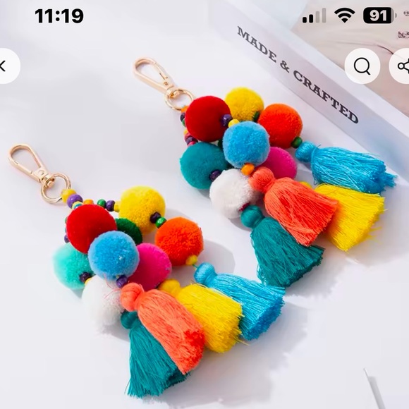 Bohe Plush Pompom Ball Keycahin Handmade Tassels Key Chain Purse Bag Charm - Picture 2 of 6